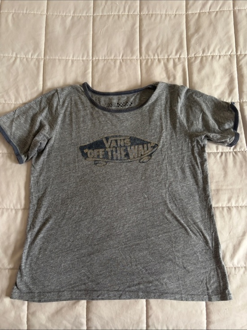 Vans Gray Short Sleeve Kids Tee with Navy Logo Trim